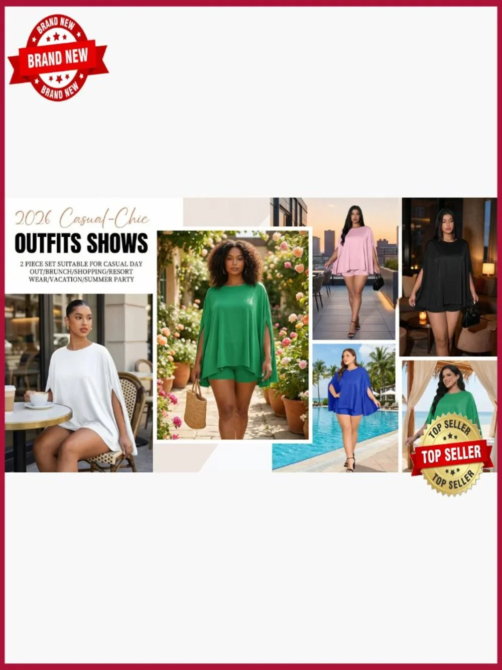 Loose Cape Sleeve Top Matching Shorts Set with Pocket 2 Piece Summer Outfit